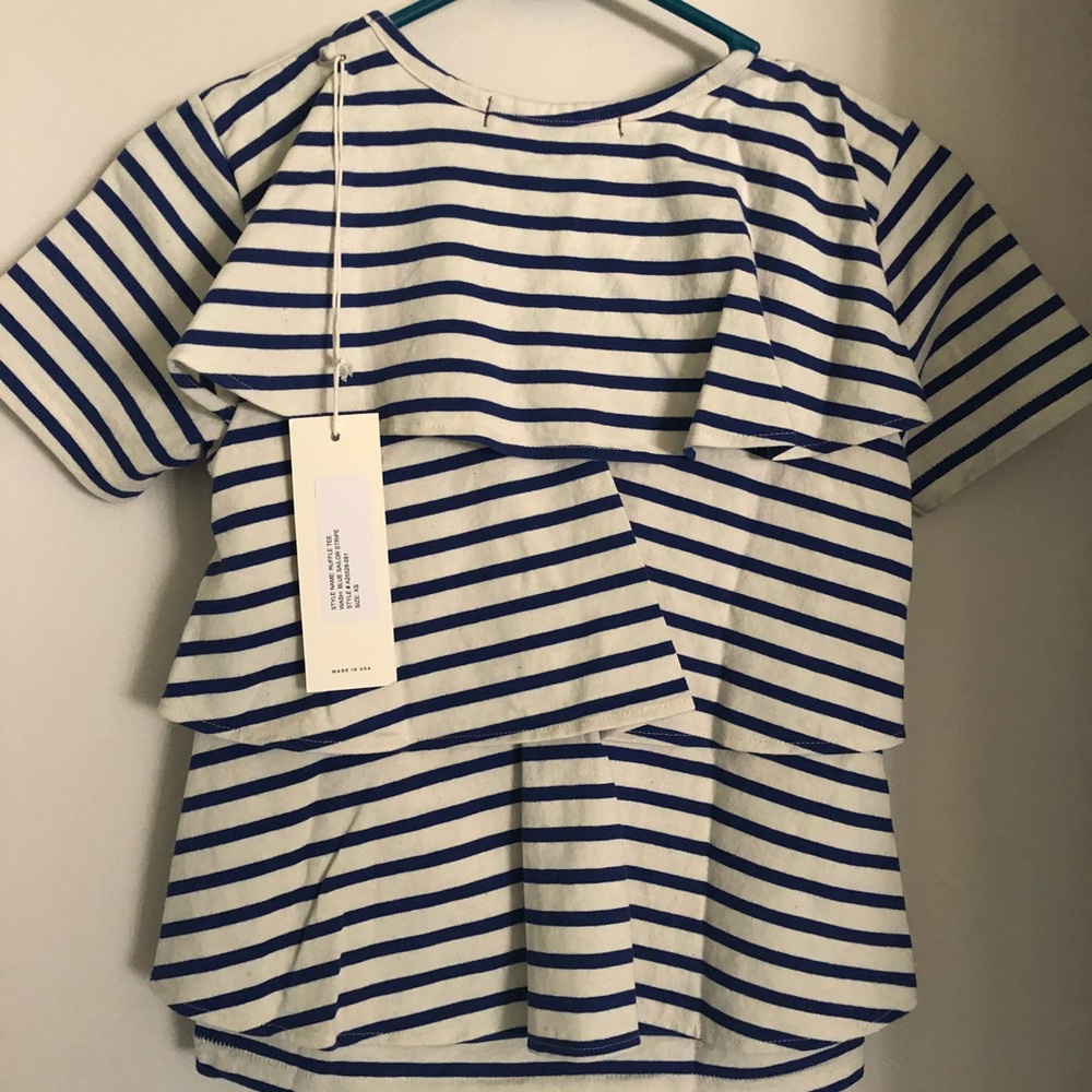 AMO Ruffle Tee in Sailor Stripe Blue
